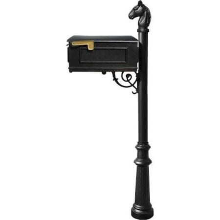 Lewiston Mailbox System with Post Fluted Base & Horsehead Finial, Black LM-801-LPST-BL